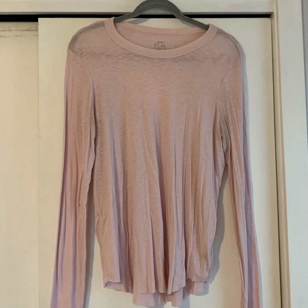 Aerie Real Soft Long-Sleeve Blush Pink Top, Large